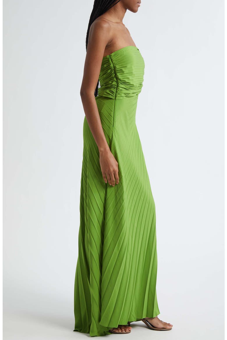 Bianca Pleated Strapless Gown, Alternate, color, LILY GREEN