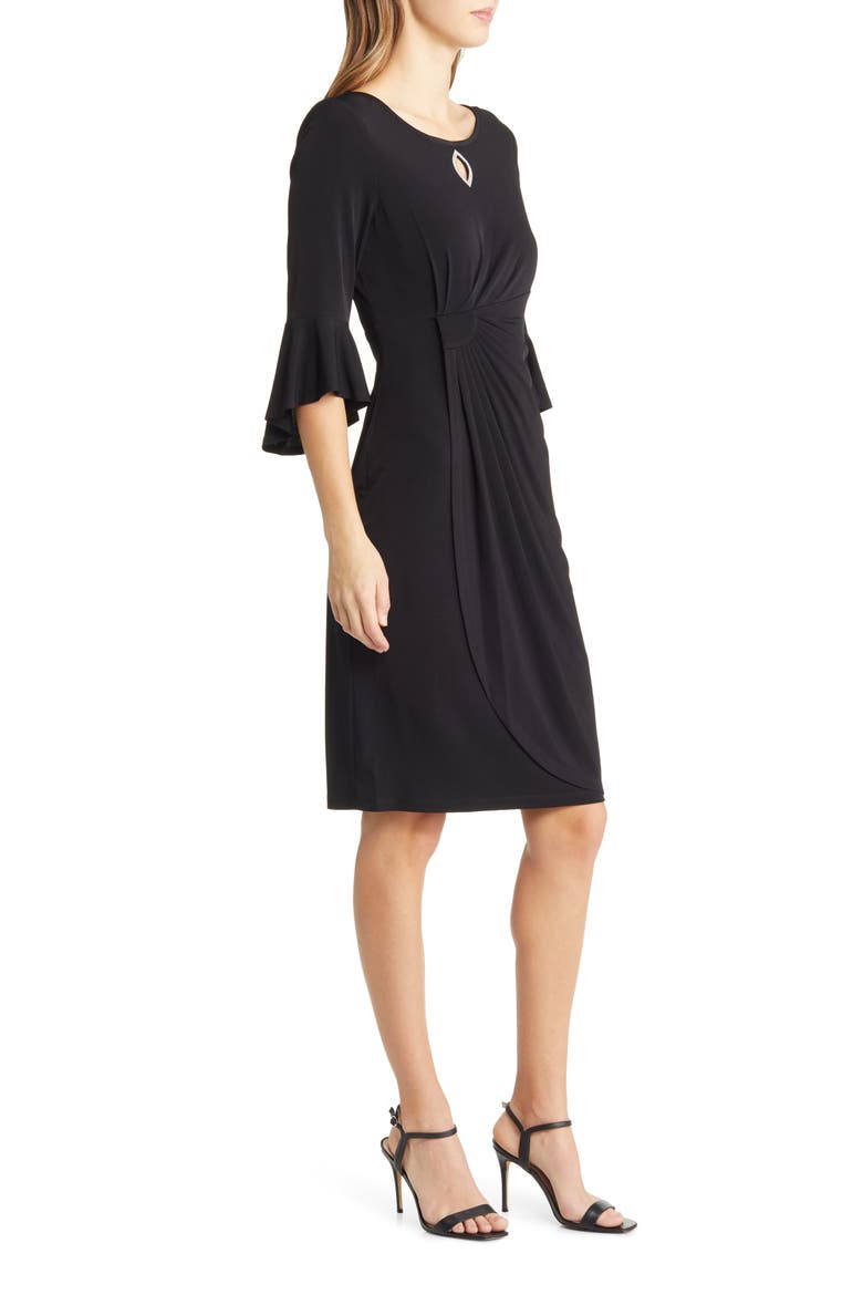 Bell Sleeve Faux Wrap Dress, Alternate, color, BLACK