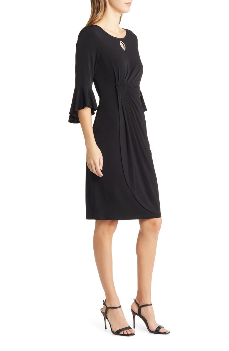 Connected Apparel Bell Sleeve Faux Wrap Dress, Alternate, color,