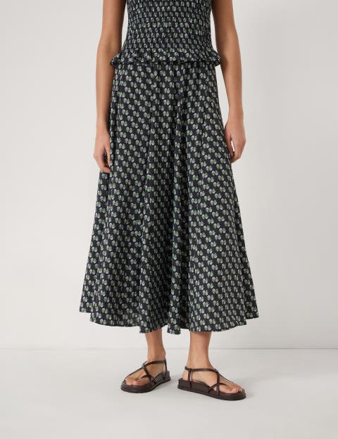 Mavi Godet Crinkle Midi Skirt