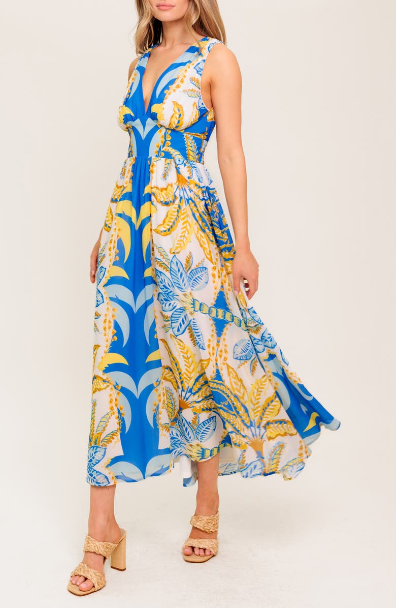 FLYING TOMATO Print Midi Dress, Alternate, color, Blue