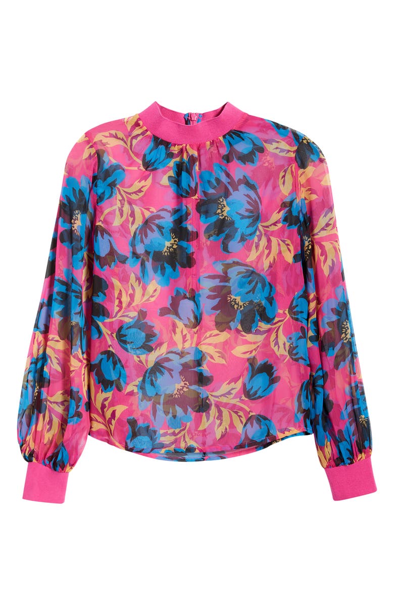 French Connection Eloise Floral Print Crinkled Blouse, Alternate, color, Fuschia Blue Jewel