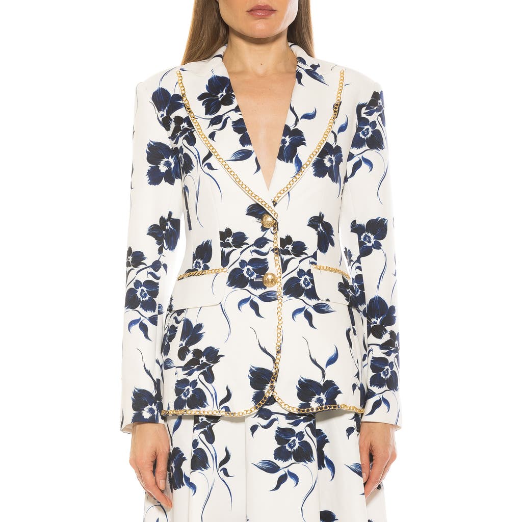 Alexia Admor Janet Chain Trim Blazer In Blue Floral