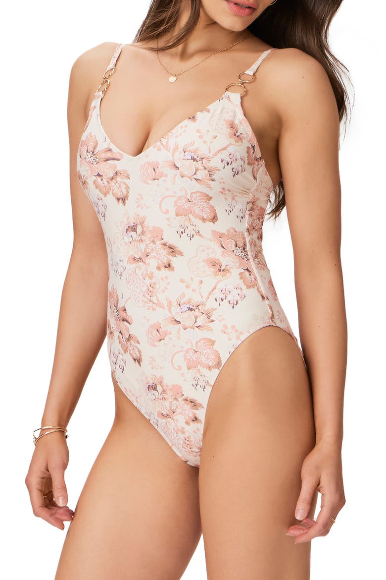 Rachel Ring Floral One-Piece Swimsuit, Alternate, color, CREAM MULTI
