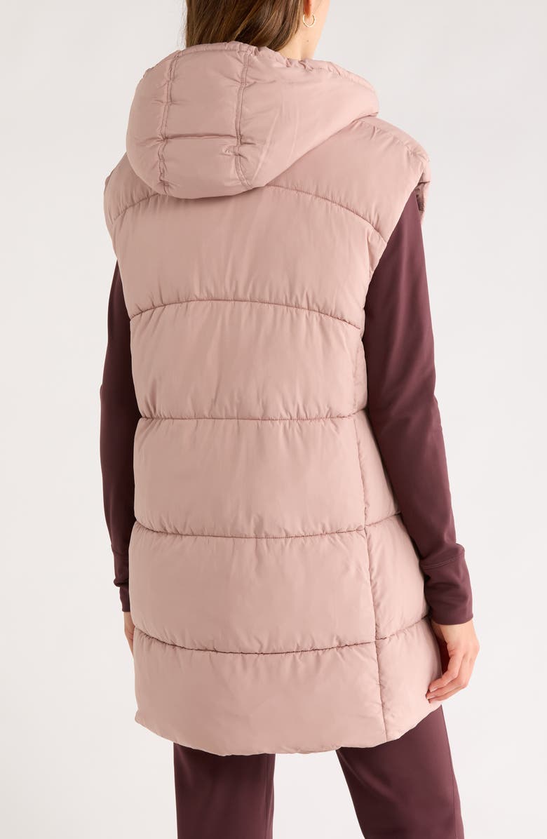 Zella Longline Hooded Puffer Vest, Alternate, color, Pink Fawn