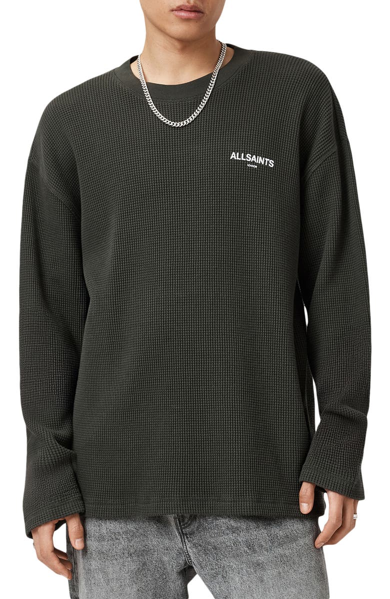AllSaints Sect Waffle Knit Sweatshirt, Main, color, Duffel Green