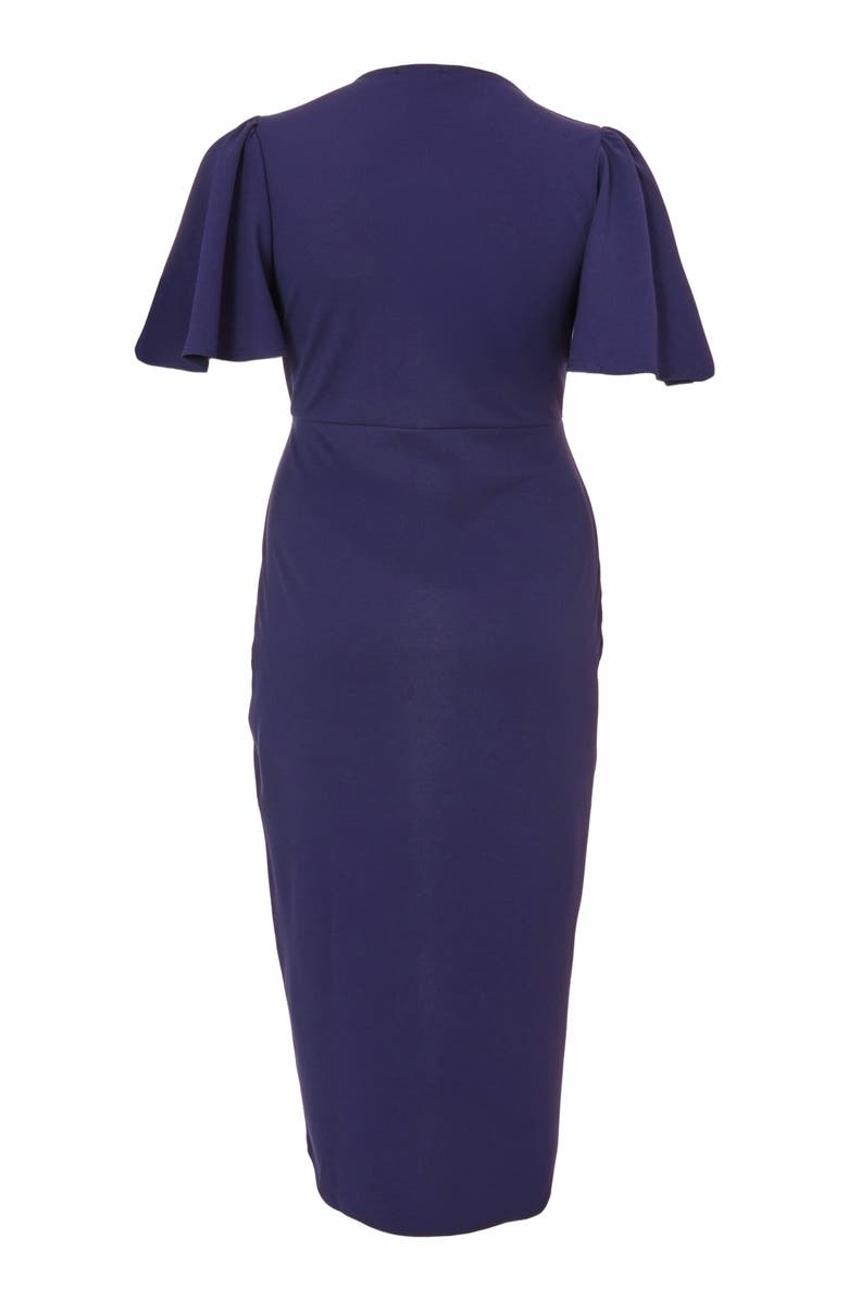 QUIZ Plus Size Scuba Crepe Short Sleeve Wrap Midi Dress, Alternate, color, 