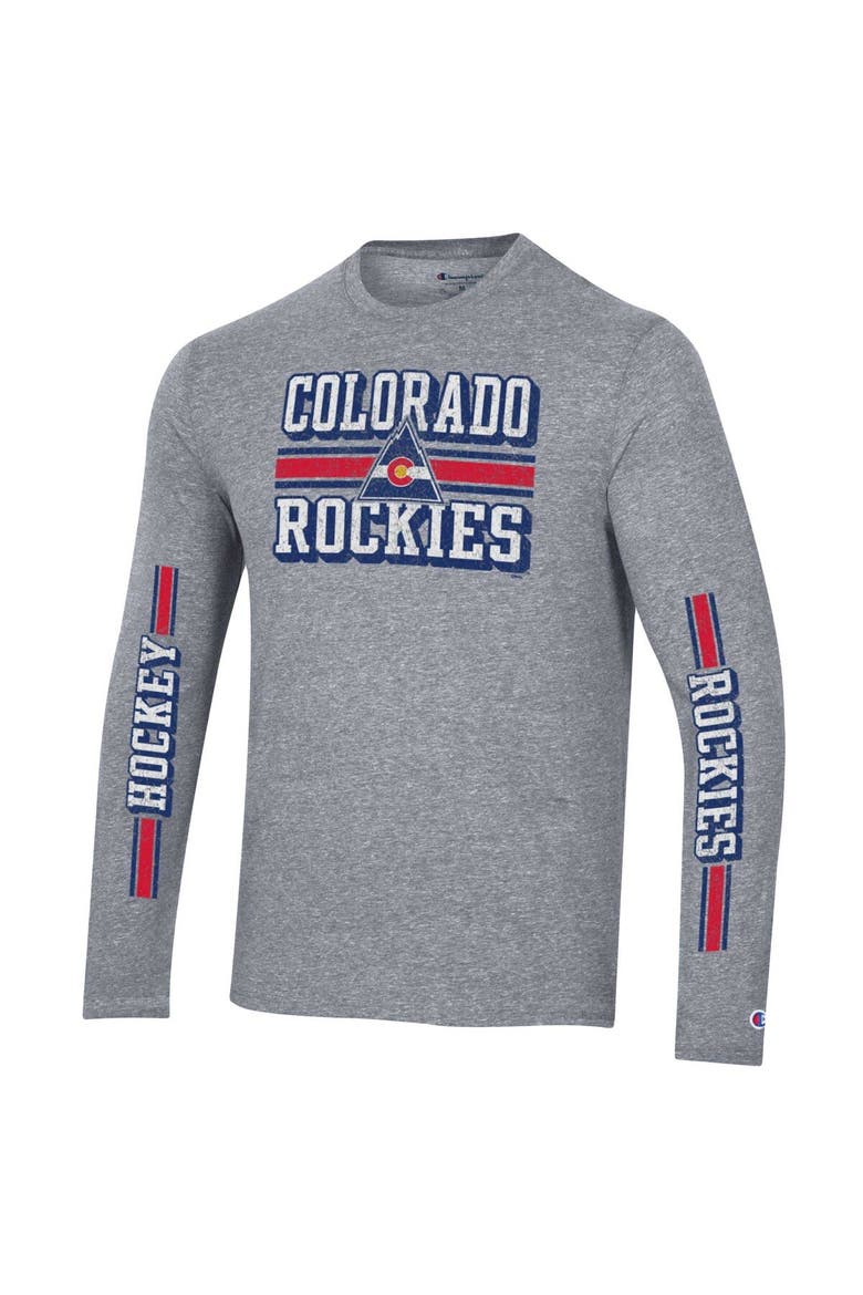 Men's Champion Heather Gray CO Rockies Tri-Blend Dual-Stripe Long Sleeve T-Shirt, Alternate, color, Heather Gray