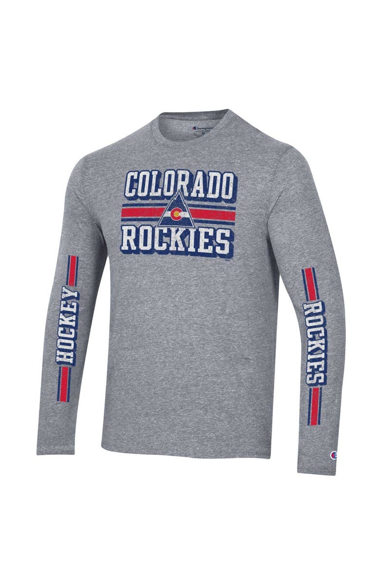 Champion Men's Champion Heather Gray CO Rockies Tri-Blend Dual-Stripe Long Sleeve T-Shirt, Alternate, color, Heather Gray