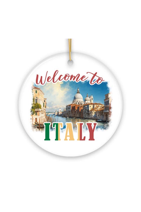 Welcome To Italy Venice Canal Watercolor Round Ornament