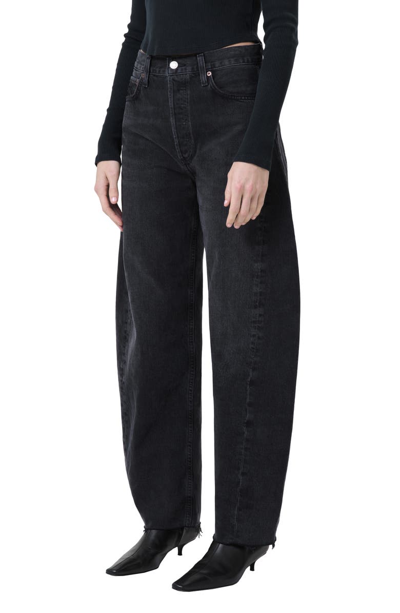 AGOLDE Luna Pieced High Waist Raw Hem Organic Cotton Barrel Jeans, Main, color, 