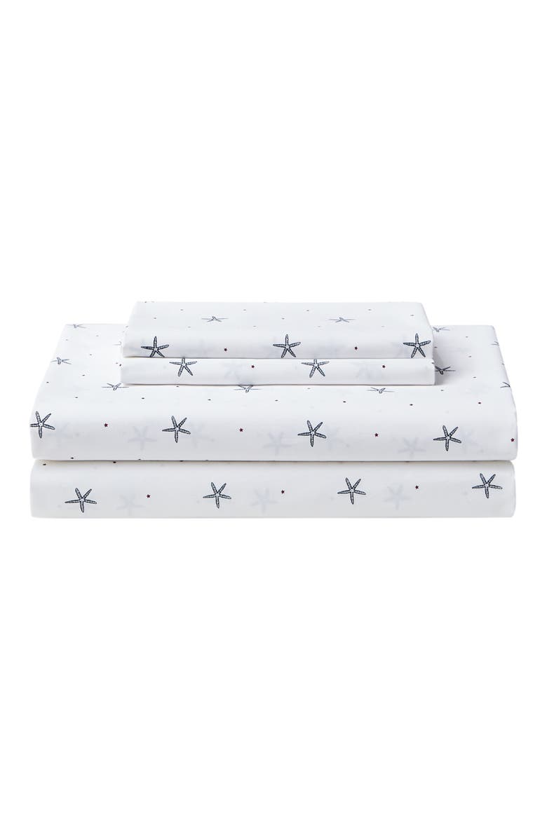 Star Spangled Coastal 200 Thread Count Cotton Percale Sheet Set, Main, color, WHITE/ DARK BLUE