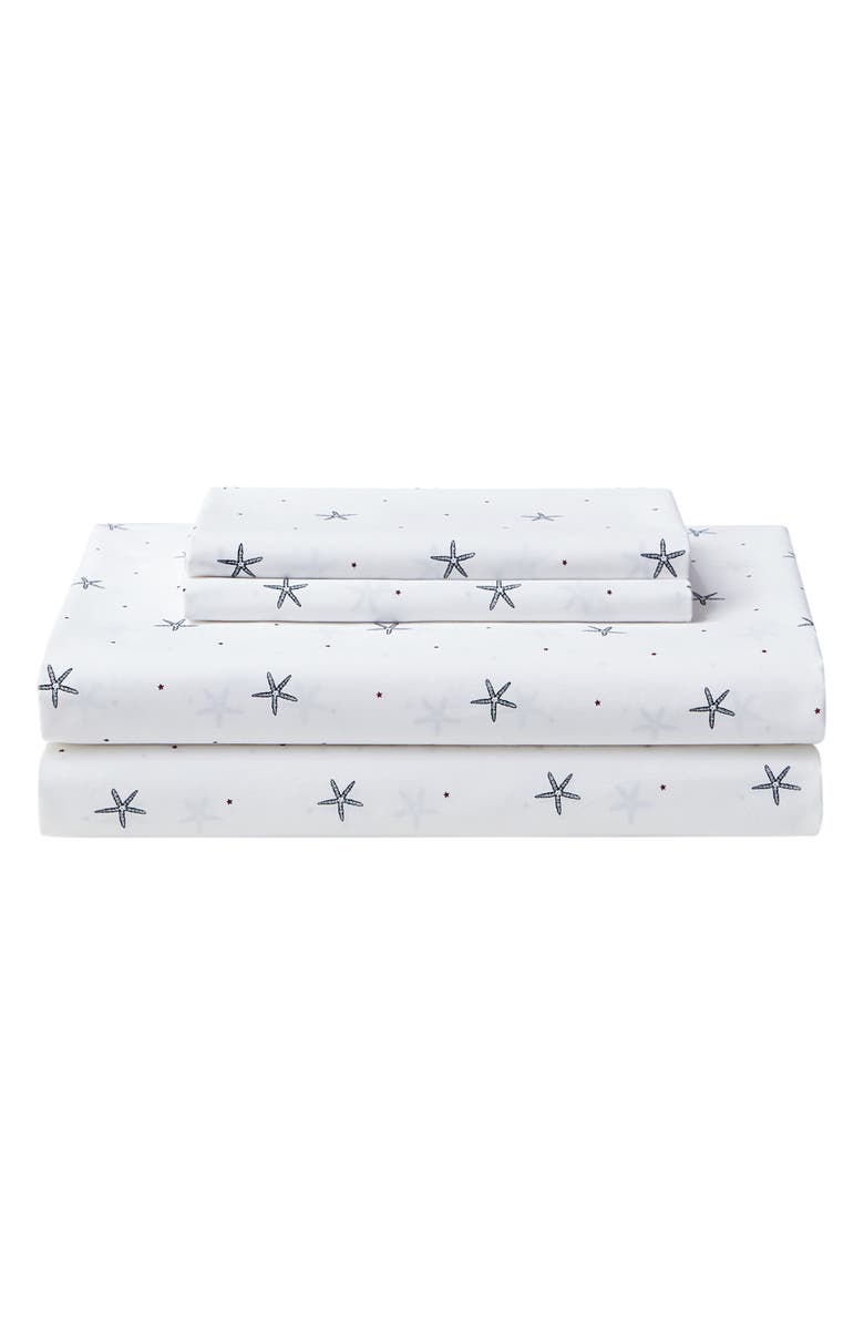 Nautica Star Spangled Coastal 200 Thread Count Cotton Percale Sheet Set, Main, color, White/ Dark Blue