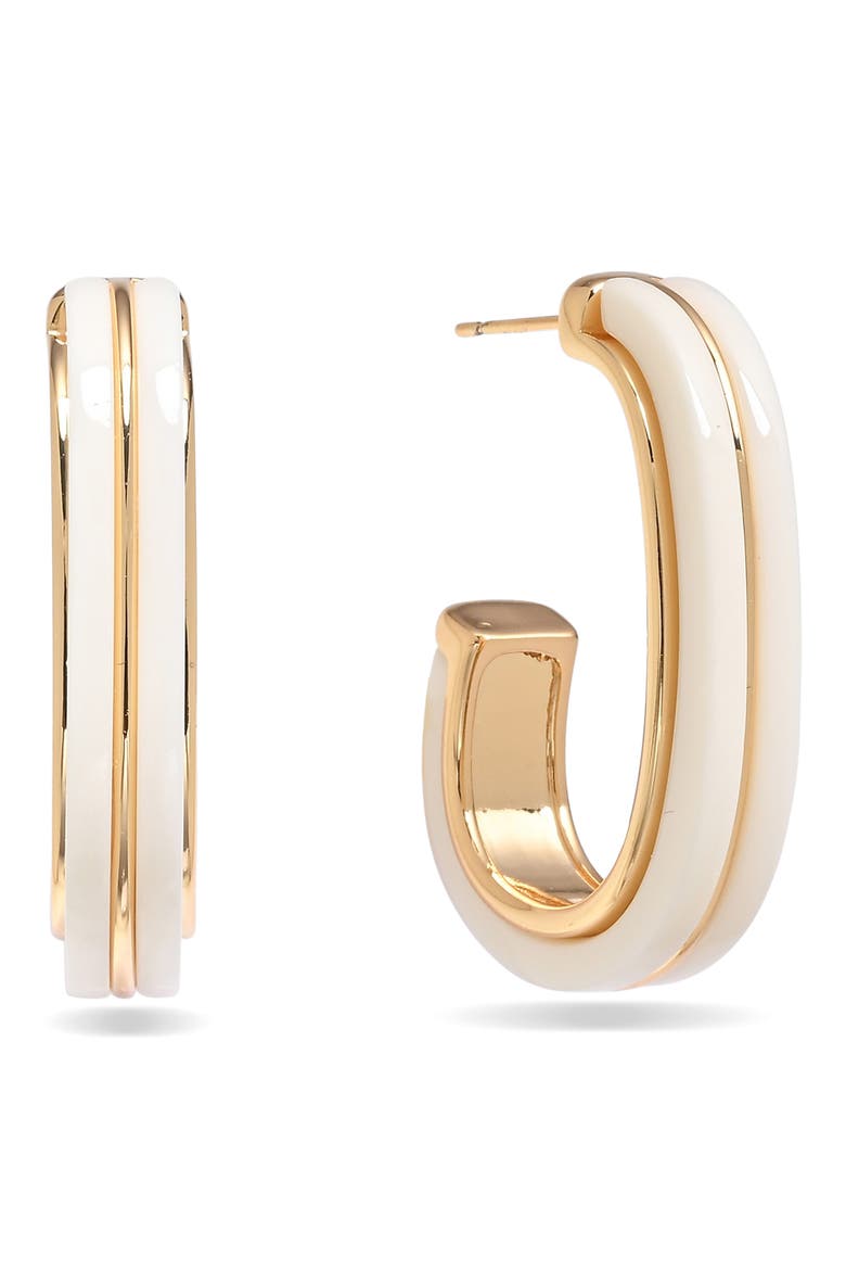 Bianca Enamel Hoop Earrings, Main, color, WHITE