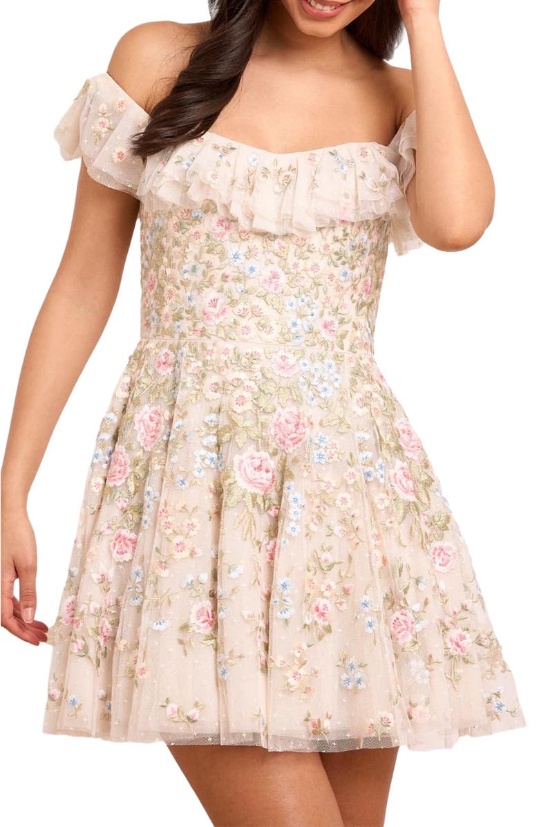 Needle & Thread Antoinettes Floral Mini Dress, Alternate, color, Cream