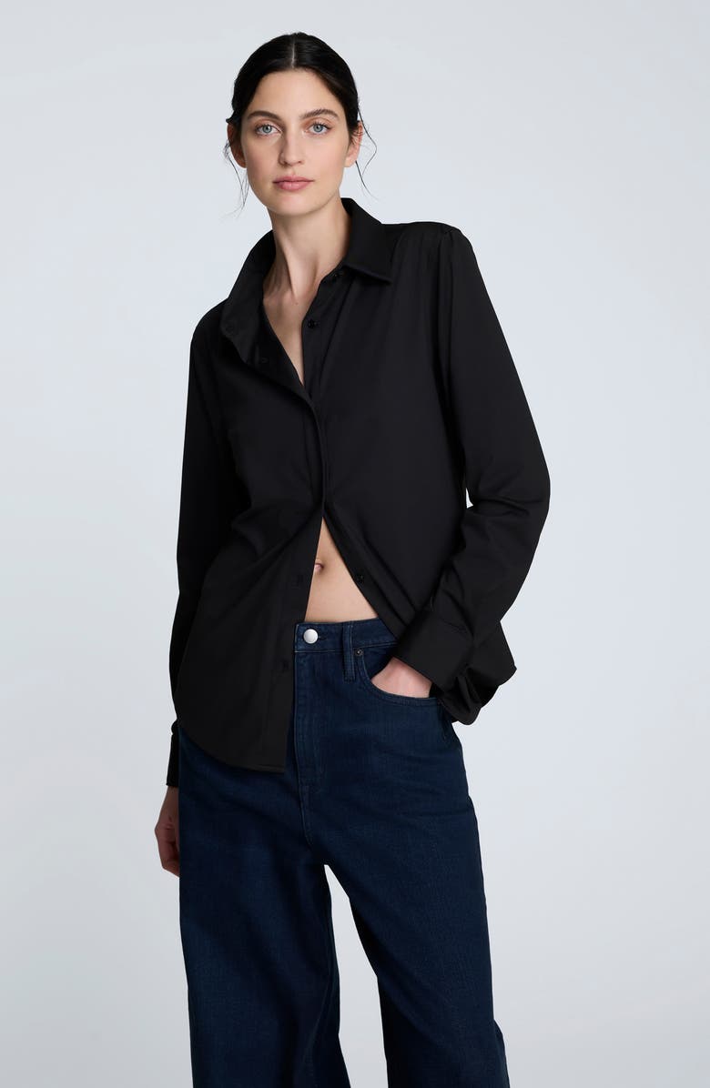 Kenneth Cole Knit Button-Up Shirt, Alternate, color, Black