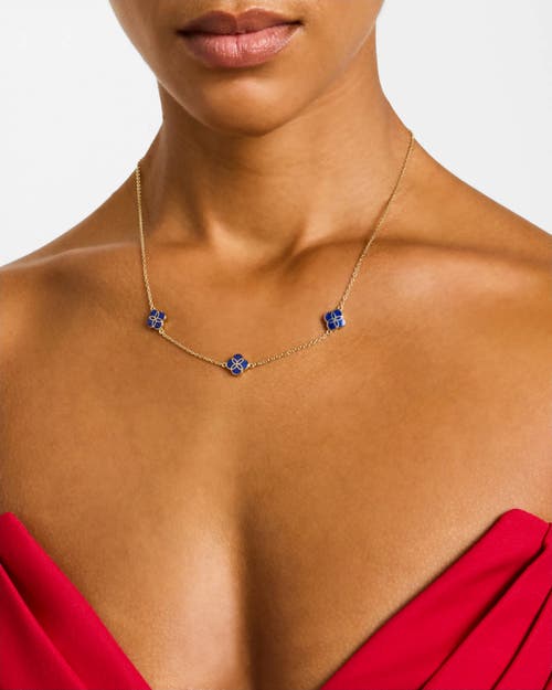 Jan Leslie Sterling With 18k Gold Overlay And Gemstones Triple Petal Station Necklace In Blue
