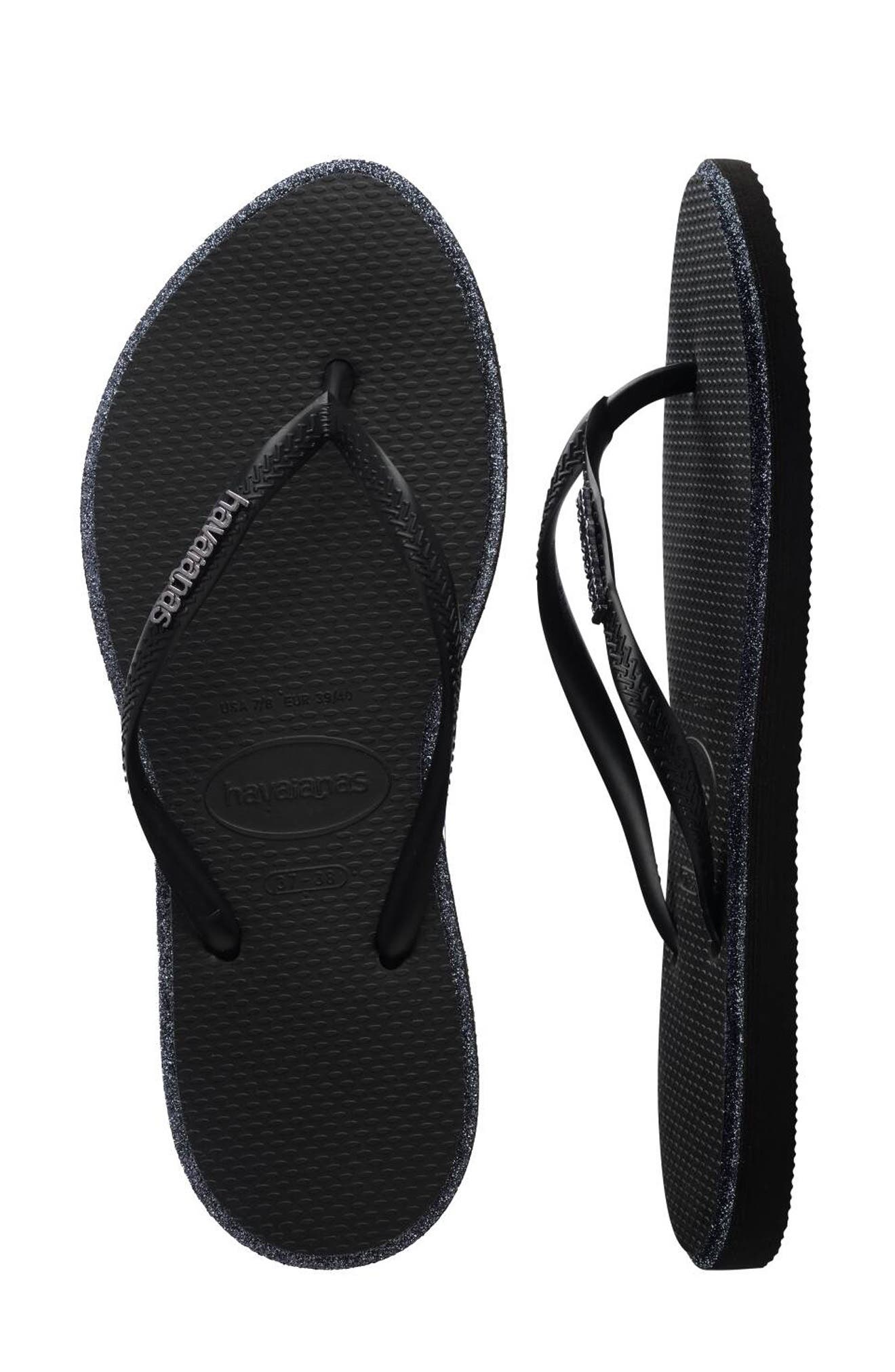 Havaianas Slim Point Glitter Flip Flop, Alternate, color, Black/ Black