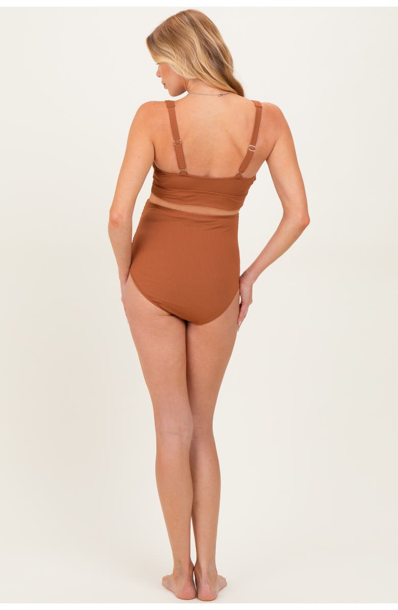 PinkBlush Ribbed Twist Front Cutout Two Piece Maternity Swimsuit, Alternate, color, Rust