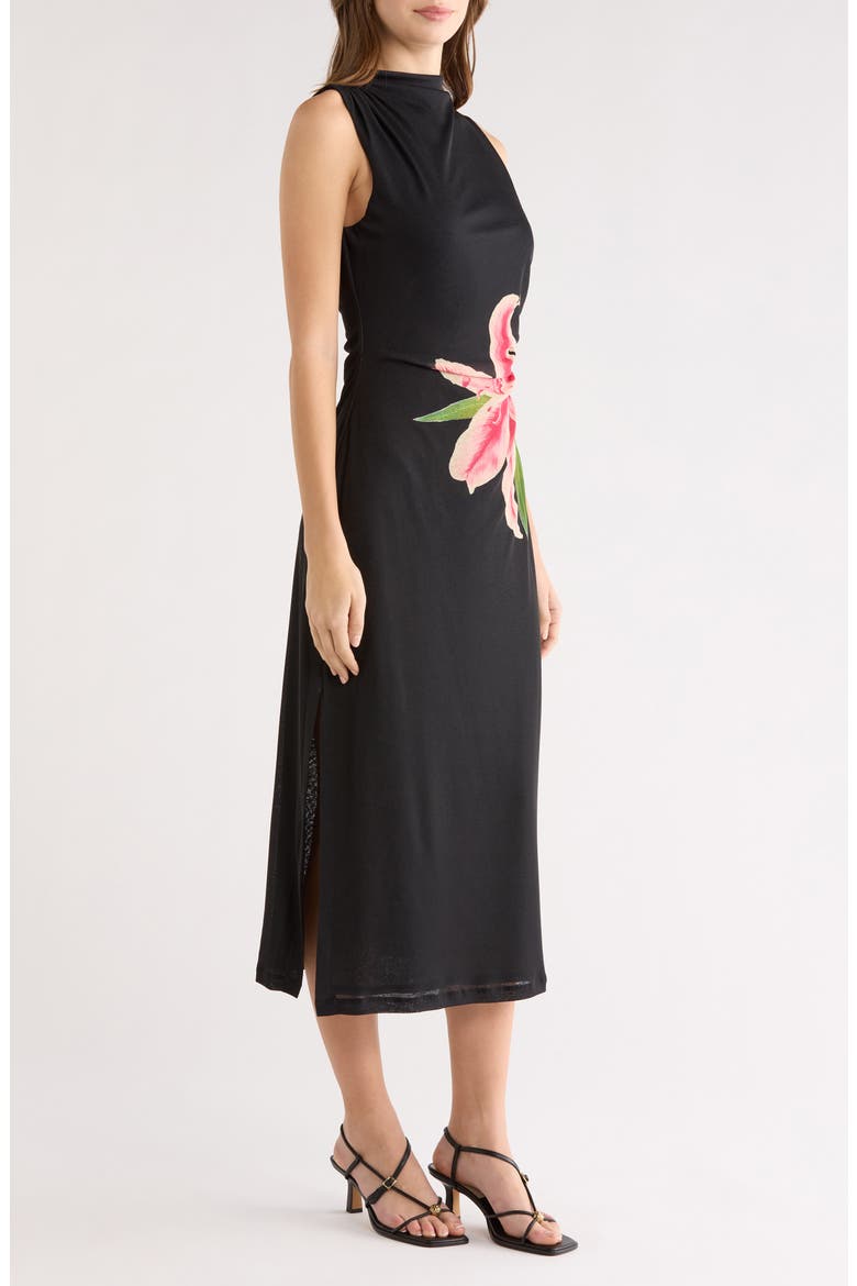 Rebecca Floral Placement Sleeveless Midi Dress, Alternate, color, PEACH LILY