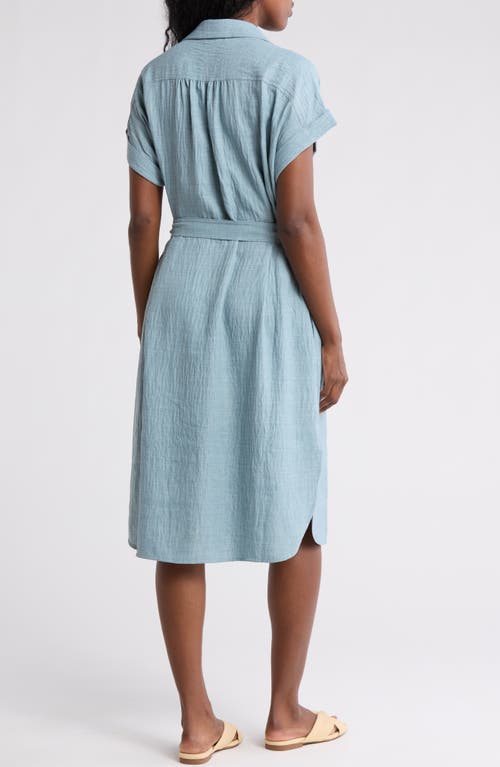 Max Studio Textured Short Sleeve Midi Shirtdress In Hmineral-heather Mineral