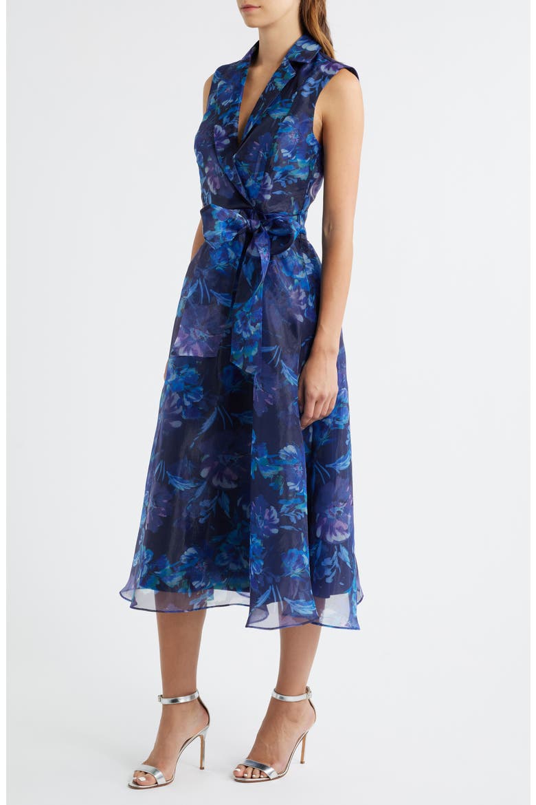 Flroal Wrap Front Sleeveless Cocktail Dress, Alternate, color, BLUE MULTI