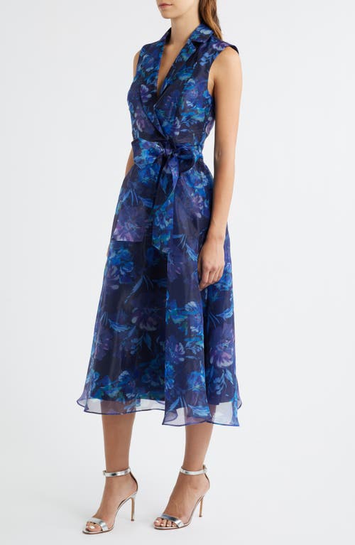 Julia Jordan Flroal Wrap Front Sleeveless Cocktail Dress In Blue