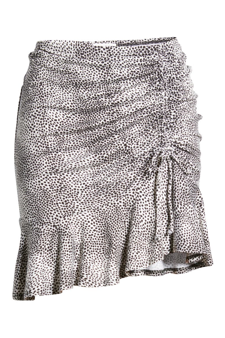 Spot Print Ruched Knit Miniskirt, Alternate, color, IVORY/ BLACK