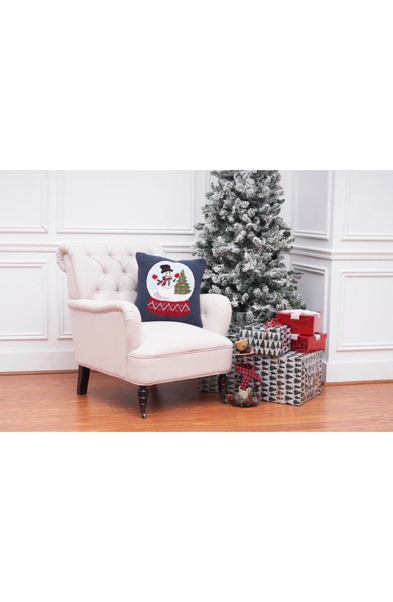 C&F Home Snowman and Christmas Tree in Snowglobe Holiday Winter Hooked Pillow Accent Throw Pillow, 18" x 18", Alternate, color, Black