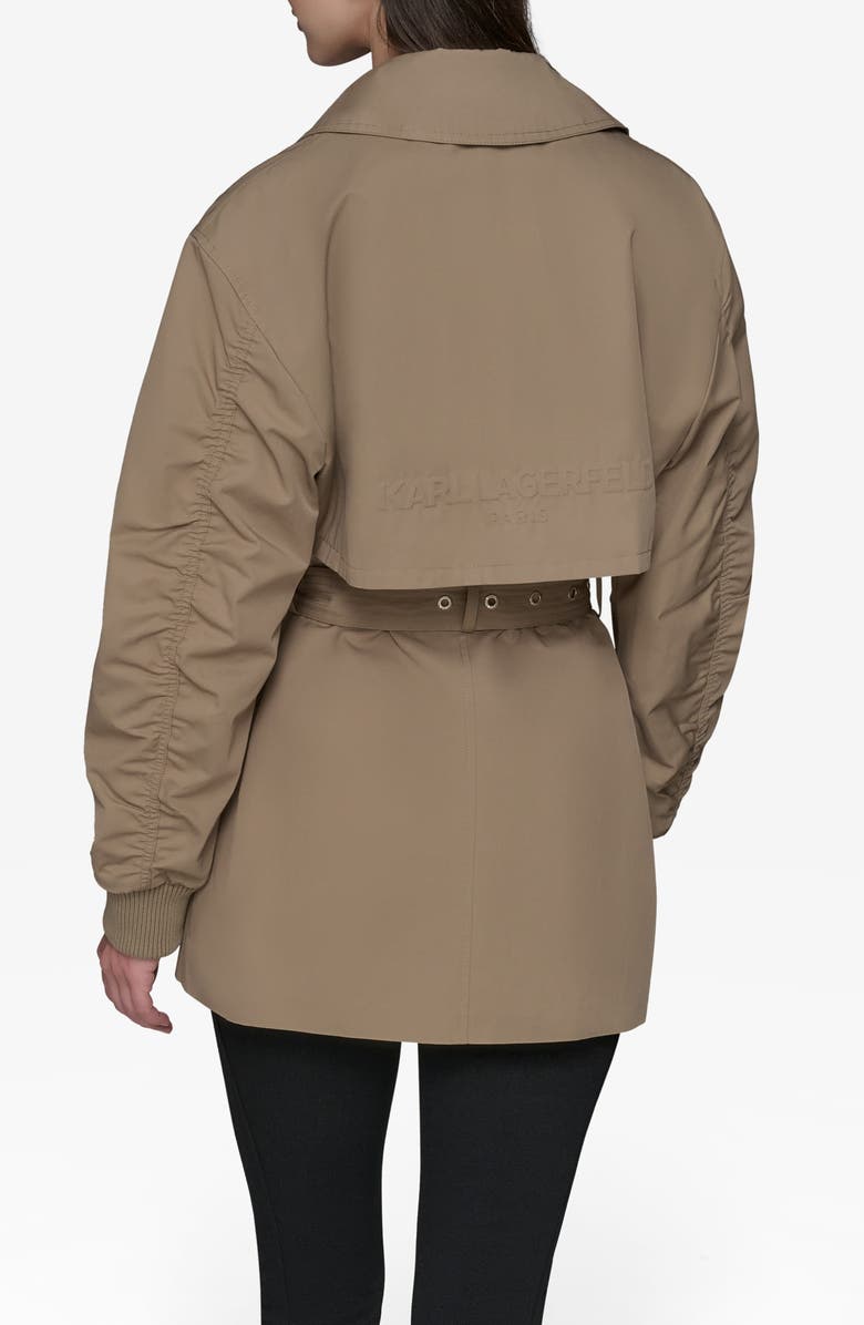 KARL LAGERFELD PARIS Water Resistant Cotton Blend Short Trench Coat, Alternate, color, Khaki