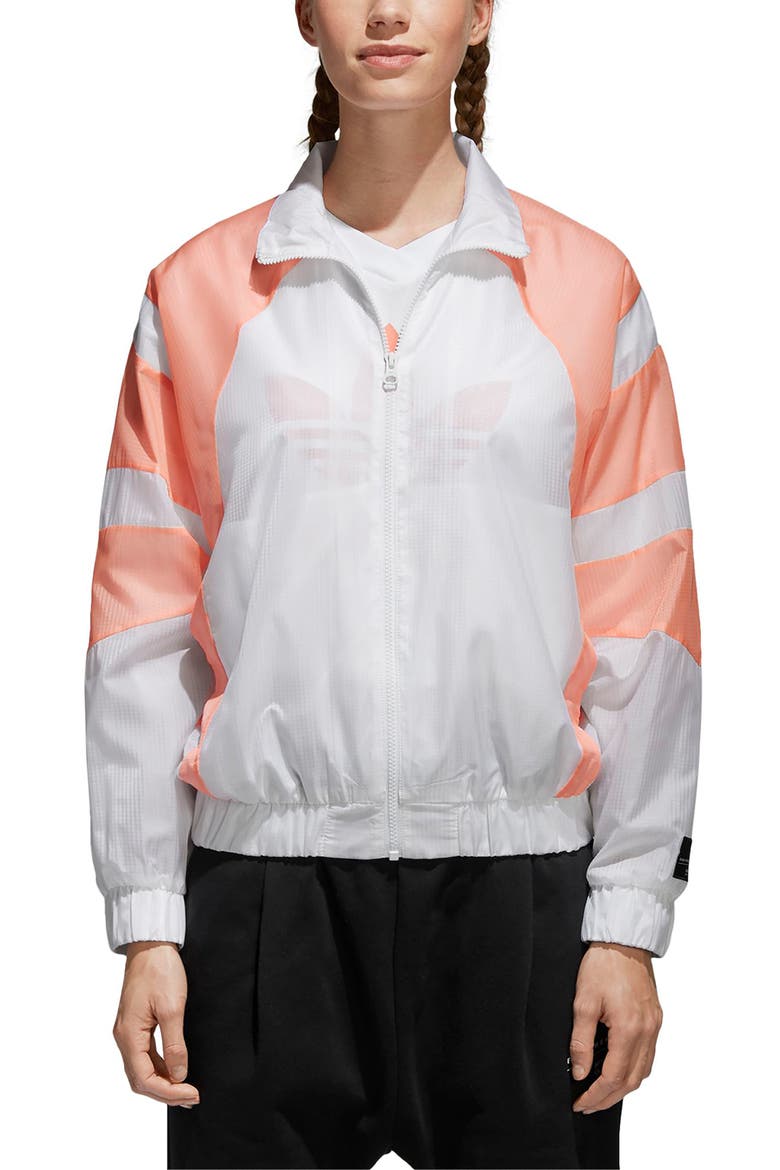EQT Track Jacket, Main, color, WHITE/ CHALK CORAL