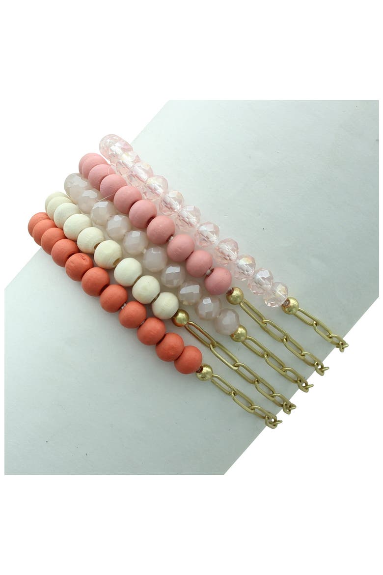 Gianna Bead & Link Bracelet Set, Alternate, color, WORN GOLD / PINK