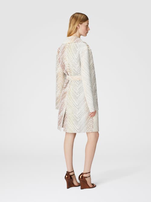 Missoni Single-breasted Coat In Fabric With 3d Zig Zag Pattern In White & Multicoloured