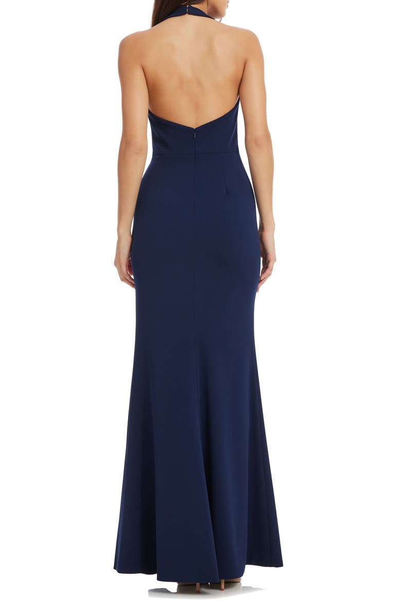 Dress the Population Paige Halter Neck Mermaid Gown, Alternate, color, Navy