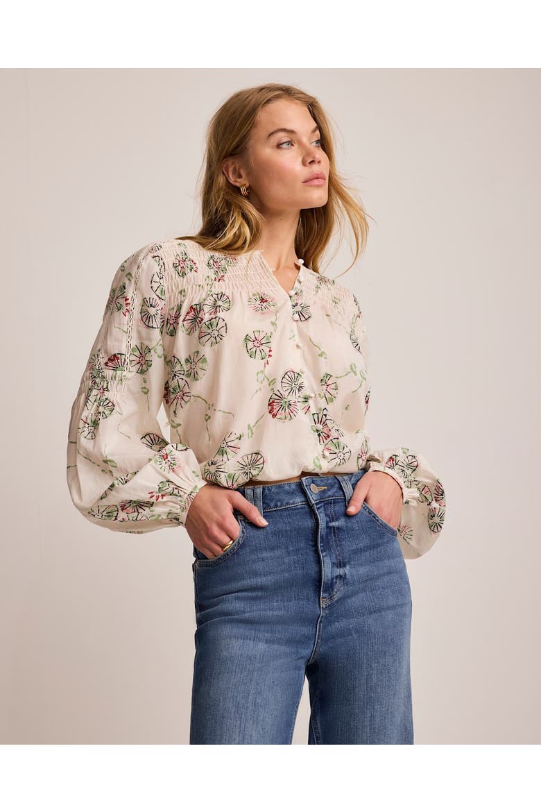 Floral Smocked Peasant Blouse, Alternate, color, Cream