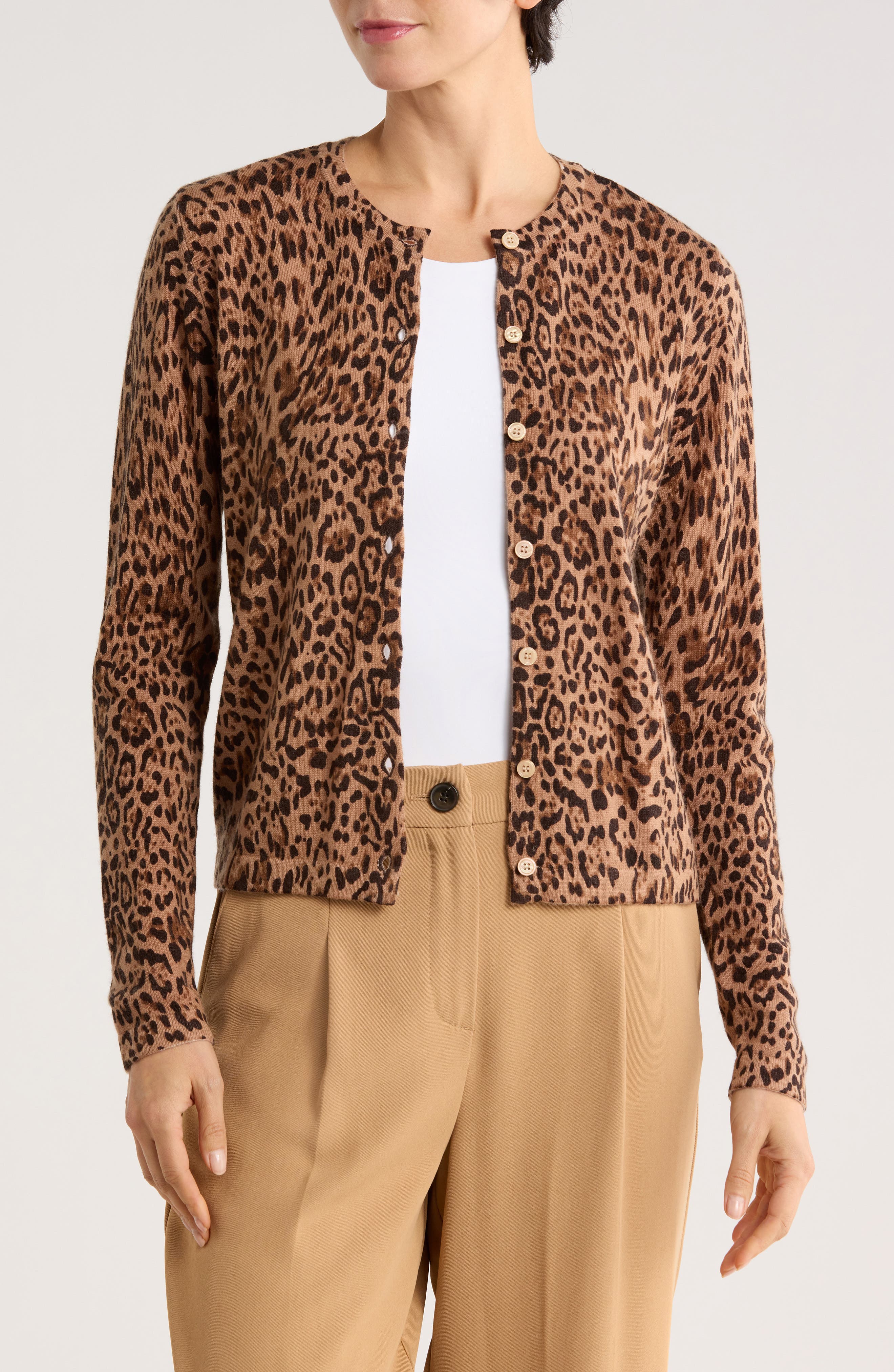 Sofia Cashmere Leopard Print Wool & Cashmere Blend Cardigan