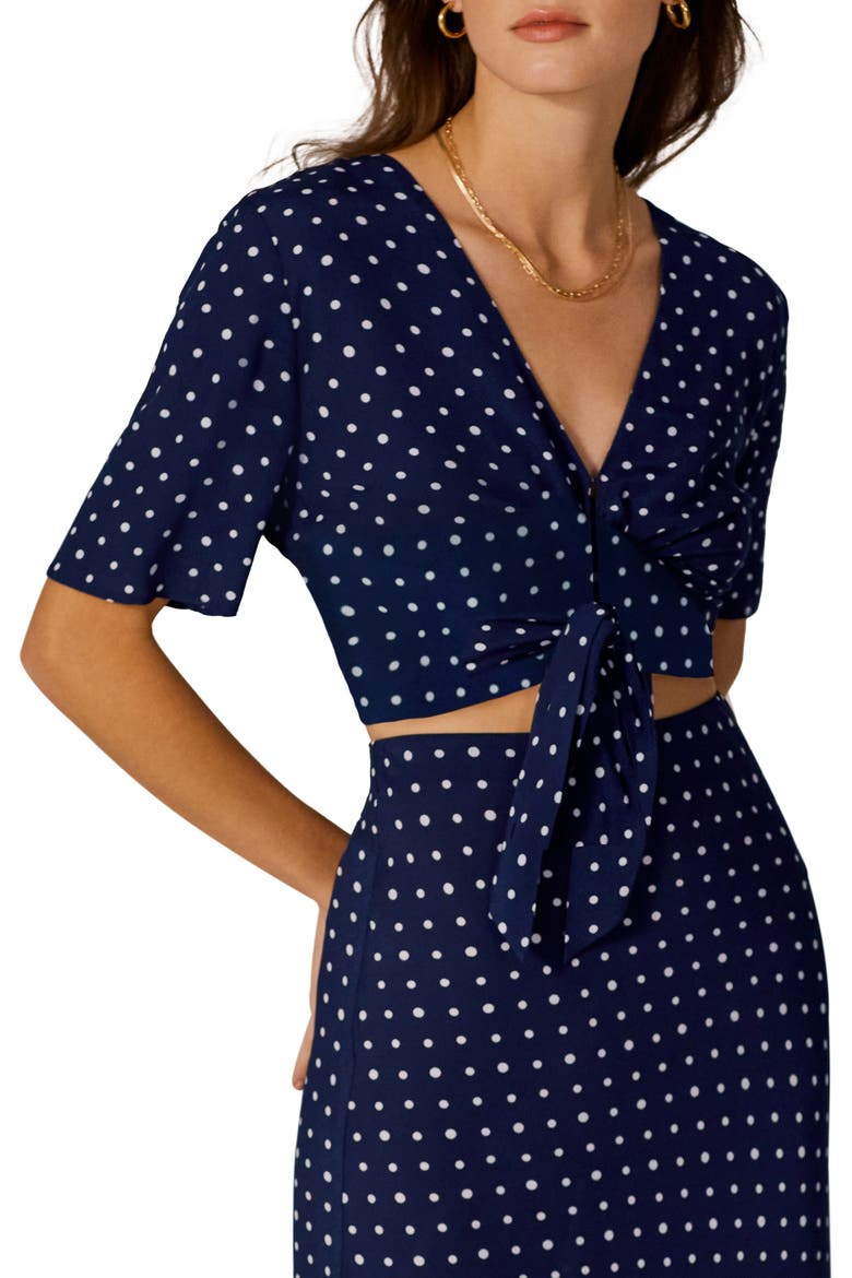 Polka Dot Crop Top, Main, color, NAVY POLKA DOT