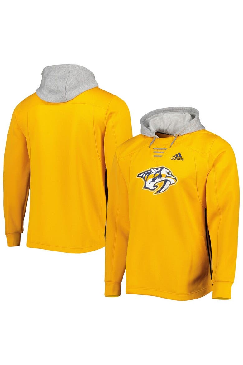 Men's adidas Gold Nashville Predators Skate Lace Primeblue Team Pullover Hoodie, Main, color, Gold