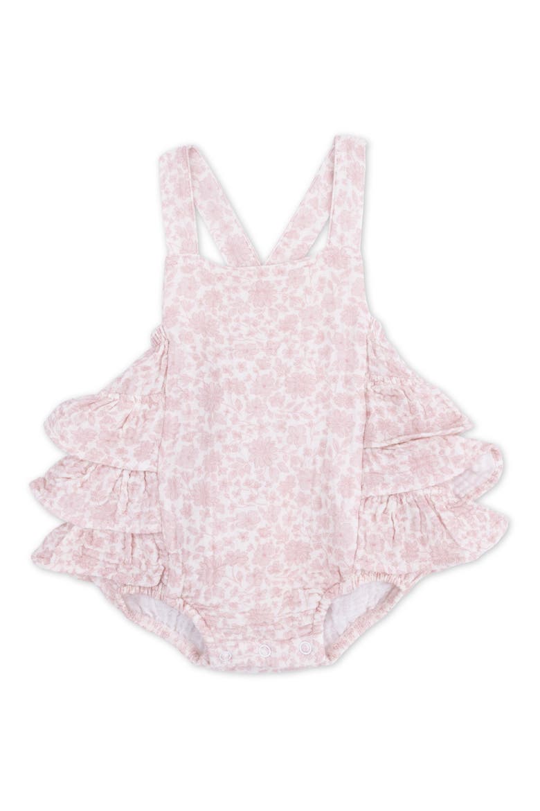 Harper Floral Cotton Muslin Ruffle Bodysuit, Main, color, ROSE