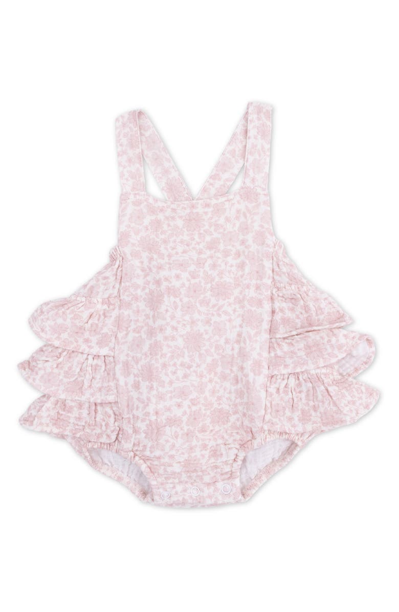 Angel Dear Harper Floral Cotton Muslin Ruffle Bodysuit, Main, color, Rose