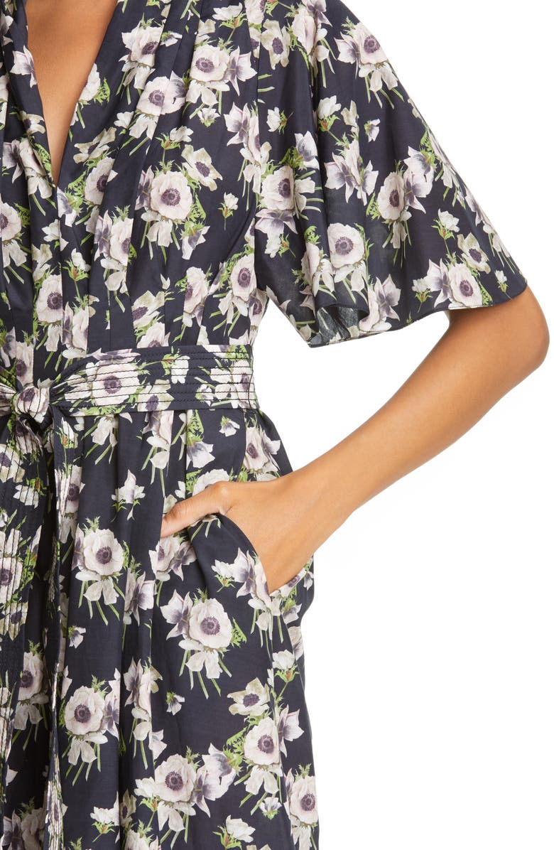 Adam Lippes Floral Asymmetrical Cotton & Silk Dress, Alternate, color,