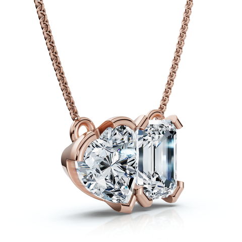 2Ct Toi Et Moi Heart Emerald Diamond Pendant 14k Gold 18" Necklace Lab Grown