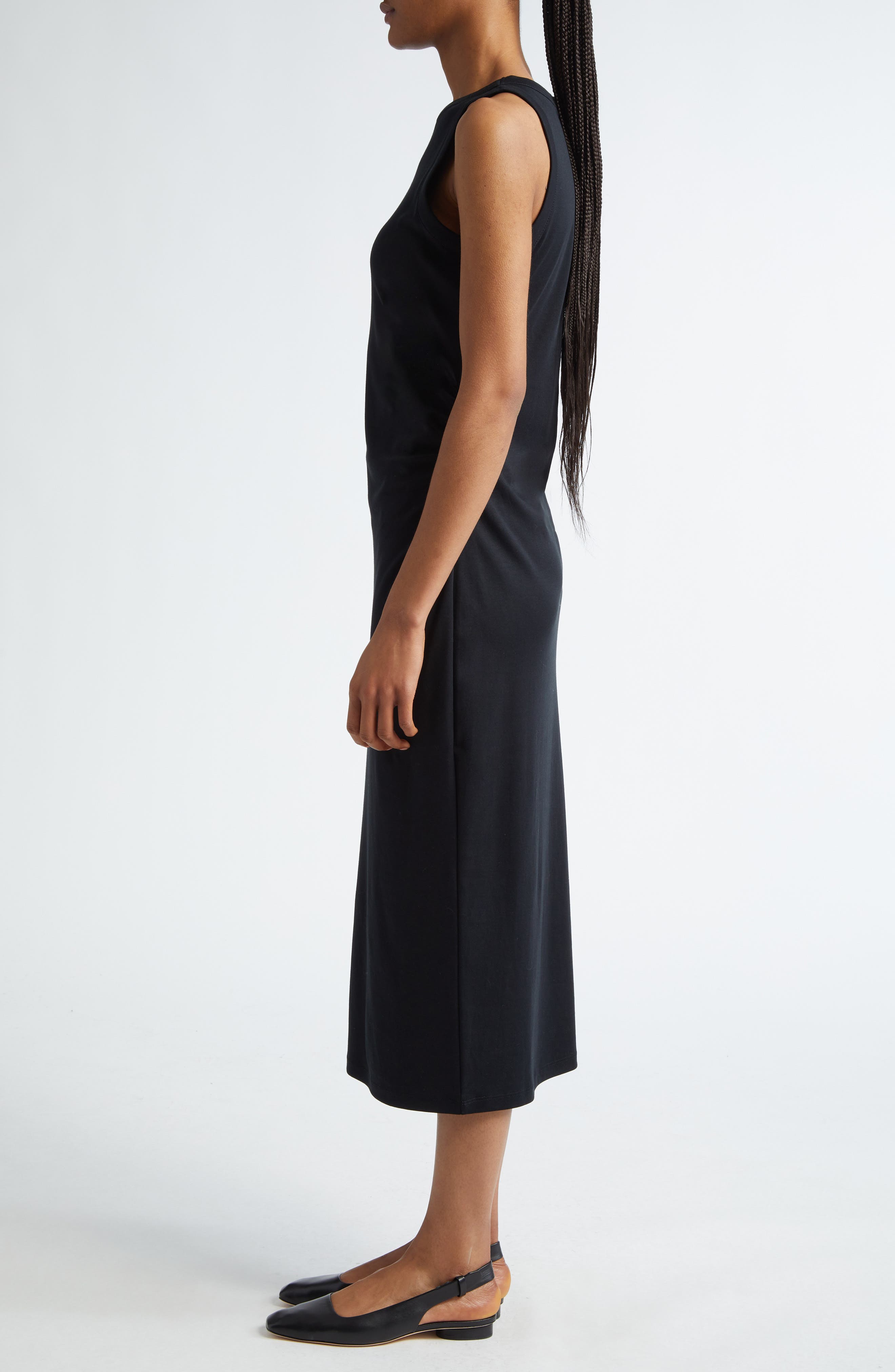vince pima cotton tank dress VINCE Womens Medium Sleeveless Pima Cotton Midi Tank Dress in Black Missing Belt