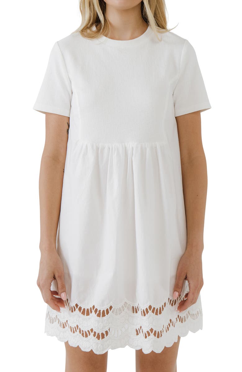 English Factory Mixed Media Scallop Hem Minidress, Alternate, color, 