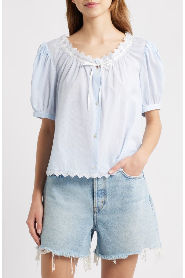 The Serene Eyelet Trim Cotton Top, Main, color, POWDER BLUE MULTI
