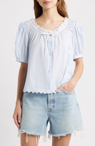 FRAME The Serene Eyelet Trim Cotton Top