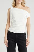 WAYF Bow One-Shoulder Ruched Top