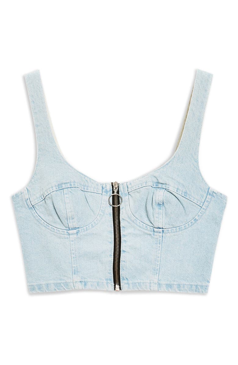 Topshop Denim Bustier, Alternate, color, 