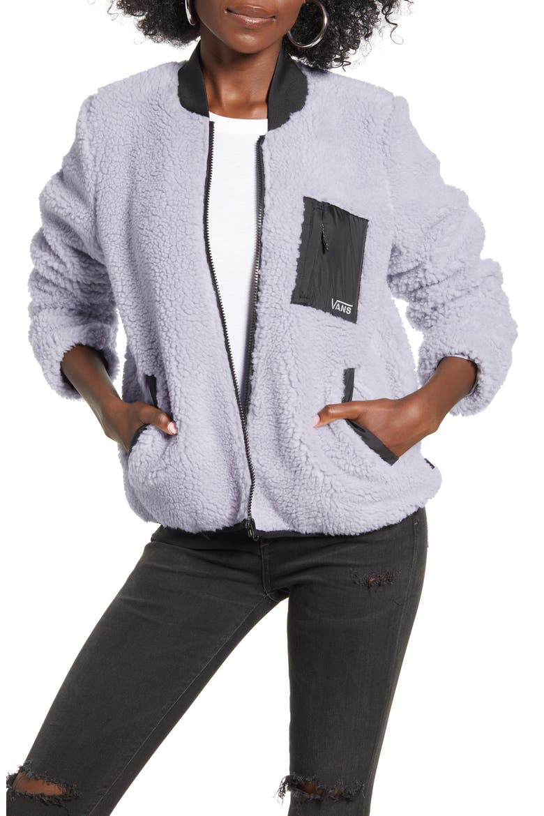 Misty Fog Faux Shearling Bomber Jacket, Main, color, LILAC GREY