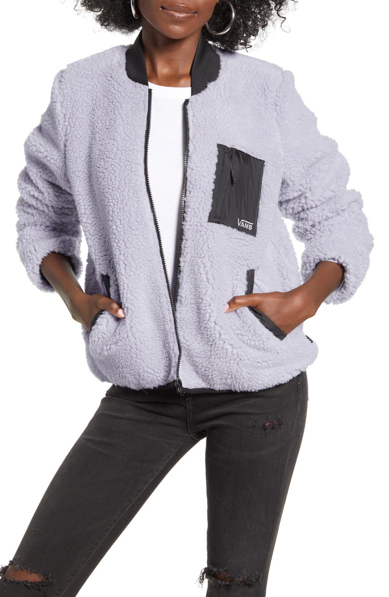 Vans Misty Fog Faux Shearling Bomber Jacket, Main, color,
